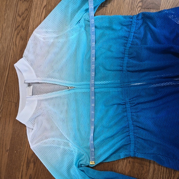 Chico's Weekend 3/4 Sleeve Ombre Blue Mesh Jacket Zip Front, M, Chicos Sz1/M - Picture 6 of 7